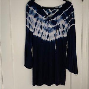 Navy Blue crepe dress with bell sleeves LIKE NEW